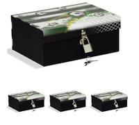 Mareli Caja con candado de 18,5 x 14 x 7,5 cm, ideal para guardar secretos, joyas y figuras, fútbol blanco y negro (Paquete de 4)