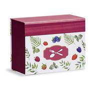 Mareli Caja recetario con 60 Tarjetas ilustradas para Rellenar con Sus Recetas y 6 divisores con diseño de Platos 22,5 x 11 x 17 cm, Burdeos