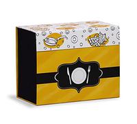 Mareli Caja recetario con 60 Tarjetas ilustradas para Rellenar con Sus Recetas y 6 divisores con diseño de Comidas, Negro y Amarillo, 22,5 x 11 x 17 cm