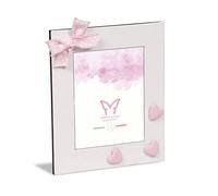 Mareli Corcnice - Portafotos de mesa de 13 x 18 cm, tejido de algodón blanco con cinta y corazones, tela rosa