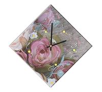 Mareli - Reloj de Pared 42 x 42 cm, silencioso, Esfera de Madera recubierta de Papel Laminado Mate Estampado Apto para salón, Cocina, Oficina, Floral, 42 x 42 cm