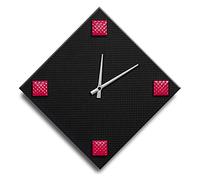 Mareli Reloj de Pared, Ancho 42 x 42 cm, Esfera de Madera de 4 mm recubierta con Papel gofrado Negro con aplicación de 4 Tachuelas de Metal esmaltado de Color, Negro y Rojo, Lado rombo 30