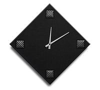 Mareli Reloj de Pared, Ancho 42 x 42 cm, Esfera de Madera de 4 mm recubierta con Papel gofrado Negro con aplicación de 4 Tachuelas de Metal esmaltado de Color Negro, Lado rombo 30