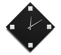 Mareli Reloj de Pared, Ancho 42 x 42 cm, Esfera de Madera de 4 mm recubierta con Papel gofrado Negro con aplicación de 4 Tachuelas de Metal esmaltado de Color, Negro y Blanco, Lado rombo 30