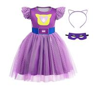 Marendyee Kitties Sparks - Disfraz de Halloween para niñas, disfraz de fiesta de cumpleaños, disfraz con máscara de ojo de gato, diademas, para niñas de 6 a 7 años