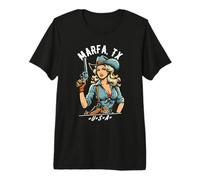 Marfa TX USA Cowgirl con diseño de Pistola Estilo Occidental Camiseta Premium