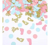 MARFOREVER 350 piezas de confeti de revelación de género, decoración de baby shower, rosa, azul, dorado, confeti redondo con purpurina, confeti de papel para revelación de género, decoración de fiesta