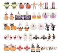 MARFOREVER 40 piezas/20 pares de dijes de Halloween, dijes esmaltados de Halloween, calabaza, murciélago, esqueleto, bruja, araña, caramelo, colgantes para joyería, pulseras, collares