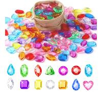 MARFOREVER Juguetes de gemas de buceo en la piscina, 150 piezas de cristales coloridos, joyas del tesoro pirata, gemas acrílicas, diamantes de plástico, piedras preciosas con una bolsa de arpillera