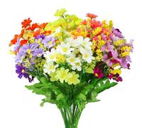 Margarita artificial - 6 paquetes de flores decorativas resistentes a los rayos UV para uso en interiores y exteriores, perfectas para jarrones, tumbas y jardines