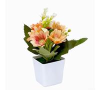 Margarita artificial realista en maceta, pequeño arreglo de flores falsas para estante de escritorio, decoración de primavera, 17 cm (naranja)