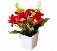 Margarita artificial realista en maceta, pequeño arreglo de flores falsas para estante de escritorio, decoración de primavera, 17 cm (rojo)