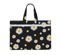 Margarita blanca amarilla flor negra,Bolsa de lona para documentos con cremallera, bolso de mano, maletín para la escuela y la oficina.