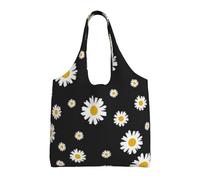 Margarita blanca amarilla flor negra,Bolsas de mano reutilizables, bolsas de supermercado, bolso de hombro de lona de gran capacidad