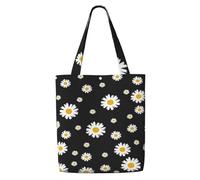 Margarita blanca amarilla flor negra,Bolsas de supermercado reutilizables, bolsas de compras, bolsas de lona de gran capacidad, bolso de hombro