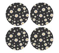 Margarita Blanca Amarilla Flor Negra,Posavasos Redondos de Corcho MDF, Almohadilla para Tazas, Juego de 4 Posavasos para Bebidas