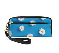 Margarita Blanca Estampada., Bolsa de Maquillaje Bolsa de cosméticos Bolsa de Aseo de Viaje portátil Estuche de Cuero para Mujeres y niñas