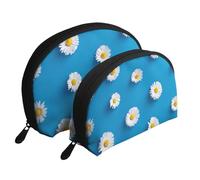 Margarita Blanca Estampada., Bolsa de Maquillaje de Concha, Monedero pequeño para Mujer, Bolsa de artículos de tocador, Bolsa de cosméticos, 2 Piezas