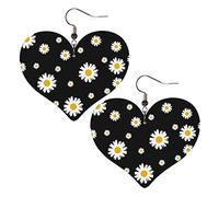 Margarita Blanca Y Amarilla Negra Mujer Pendientes Piel Sintética Aretes Colgantes Pendientes