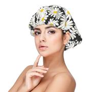 Margarita blanca y negra,Gorro de dormir de satén para adultos - Gorro de dormir elástico para mujer, cubrecabello nocturno