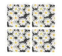 Margarita Blanca y Negra,Posavasos Cuadrados de Corcho MDF, Almohadilla para Tazas, Juego de 4 Posavasos para Bebidas