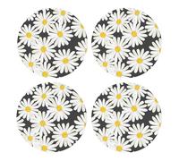 Margarita Blanca y Negra,Posavasos Redondos de Corcho MDF, Almohadilla para Tazas, Juego de 4 Posavasos para Bebidas