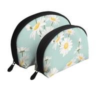 Margarita Exuberante Flor Floral, Bolsa de Maquillaje de Concha, Monedero pequeño para Mujer, Bolsa de artículos de tocador, Bolsa de cosméticos, 2 Piezas