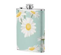 Margarita exuberante flor floral,Frasco de acero inoxidable 304 de 8 oz con funda de cuero sintético, frasco de bolsillo para licor plano para exteriores