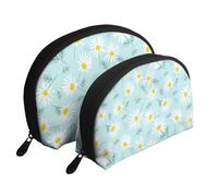 Margarita Floral Delicada Azul y Blanca, Bolsa de Maquillaje de Concha, Monedero pequeño para Mujer, Bolsa de artículos de tocador, Bolsa de cosméticos, 2 Piezas