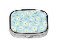 Margarita floral delicada azul y blanca, Pastillero cuadrado para bolsillo o monedero, pequeño contenedor de pastillas, organizador de pastillas de viaje