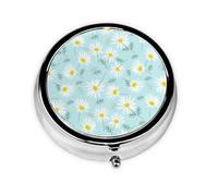 Margarita floral delicada azul y blanca, Pastillero, Pastillero redondo Pequeño contenedor de pastillas Organizador de pastillas de viaje