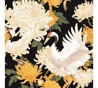 Margarita floral negra Papel tapiz despegable y adhesivo 45cm x 600cm , Grulla japonesa Papel de contacto autoadhesivo, revestimiento de pared para la decoración de encimeras de gabinetes de dormitori