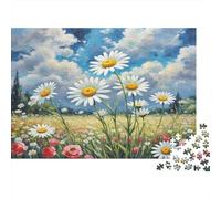 Margarita Rompecabezas DIY de Papel Premium de Margaritas Blancas en Campo de Flores Rojas, Juguete Educativo Apto para Principiantes 70x50cm/1000 Piezas