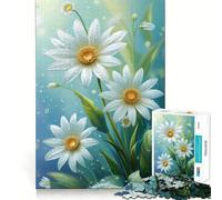 Margaritas Blancas con Gotas de Agua Rompecabezas de 1000 Piezas para Adolescentes Juego Divertido y fácil de Usar Sin Huecos Actividad Nocturna para Toda la Familia (38x52cm)