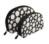 Margaritas Florales, Bolsa de Maquillaje de Concha, Monedero pequeño para Mujer, Bolsa de artículos de tocador, Bolsa de cosméticos, 2 Piezas