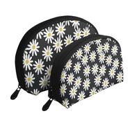 Margaritas Flores Florales Flor Blanco Y Negro Simple, Bolsa de Maquillaje de Concha, Monedero pequeño para Mujer, Bolsa de artículos de tocador, Bolsa de cosméticos, 2 Piezas