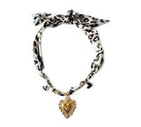MarHermoso Collar con dije de bufanda para mujer, gargantilla de acero inoxidable, colgante de corazón de leopardo de moda, vintage, hecho a mano, joyería, regalo, bandana de seda, Medio, Chapado en