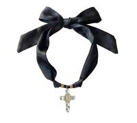 MarHermoso Collar tipo bufanda para mujer, gargantilla con colgante de cruz, vintage, hecho a mano, joyería, regalo, leopardo, seda, bandana occidental, bohemio, Medio, Cristal, Sin piedra preciosa