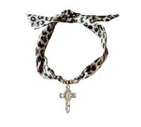 MarHermoso Collar tipo bufanda para mujer, gargantilla con colgante de cruz, vintage, hecho a mano, joyería, regalo, leopardo, seda, bandana occidental, bohemio, Medio, Cristal, Sin piedra preciosa