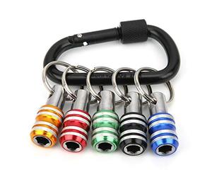 Marhynchus 5 piezas Llaveros Porta puntas de destornillador Aleación de aluminio, 3 ranuras Porta puntas de destornillador de 1/4 pulg Herramienta de liberación rápida con hebilla