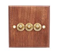 Marhynchus Interruptor de Palanca para Luz de Pared, 16A, 3 Bandas Tipo 86, Panel de Nogal, Barra de Latón, Estilo Retro, con Finas Técnicas de Artesanía, para Decoración del Hogar