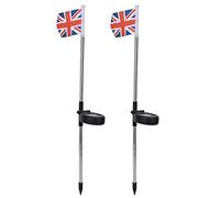 Marhynchus Luz Solar de Jardín, Lámpara de Césped de Plástico de Acero Inoxidable, 2 Piezas de Luz LED Solar con Bandera del Reino Unido para Decoración de Valla de Garaje de Patio Al Aire Libre