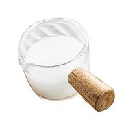 Marhynchus Mini Vaso Medidor de Vidrio de 50 Ml con de Madera, Vaso de Chupito de café con una Sola Boquilla para Crema de Leche, Vidrio de Borosilicato Resistente Al Calor