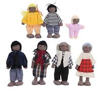 Marhynchus Muñecas de la Familia de la Casa de Muñecas de Madera Conjunto de 7 Piezas con Cuerpo Suave y Extremidades Flexibles para los (7 títeres Negros)