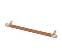 Marhynchus Tirador de Puerta de Gabinete de Latón y Cuero, Tirador de Gabinete, Paso de Orificio de 224 Mm, de Barra de 25,7 Cm con Tornillos, Agarre Moderno para Armario de Cocina, Cajón (marrón