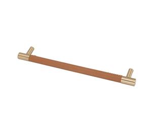 Marhynchus Tirador de Puerta de Gabinete de Latón y Cuero, Tirador de Gabinete, Paso de Orificio de 224 Mm, de Barra de 25,7 Cm con Tornillos, Agarre Moderno para Armario de Cocina, Cajón (marrón