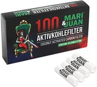 Mari & Juan 100 filtros de carbón activado SLIM Size I Filtros finos de 5,9 mm con carbón ecológico activado a base de coco, 100 unidades, blanco I Fumar contamina menos