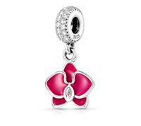 MariaFonte Charm Bead con forma de orquídea rosa de plata de ley 925 con circonita, compatible con las más populares marcas de pulseras y collares.
