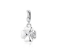 MariaFonte Charm Colgante de Abalorios en Forma de trébol de Cuatro Hojas en Plata de Ley 925 Bead Compatible con Las Marcas más Populares de Pulseras y Collares.