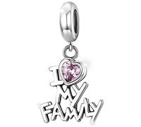 MariaFonte Charm New 2025 Abalorio de plata de ley 925 Amor a la Familia (I Love Family) con circonita cúbica, bead compatible con las más populares marcas de pulseras y collares.